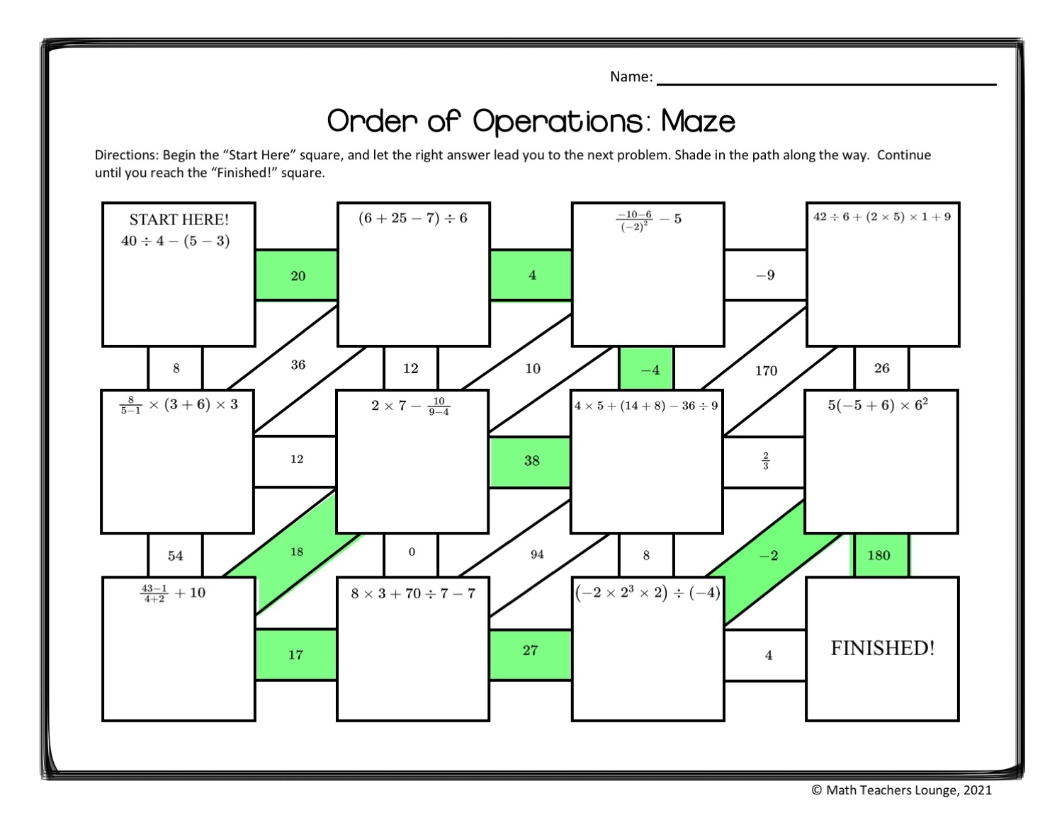 Order Of Operation Riddle And Maze Made By Teachers 