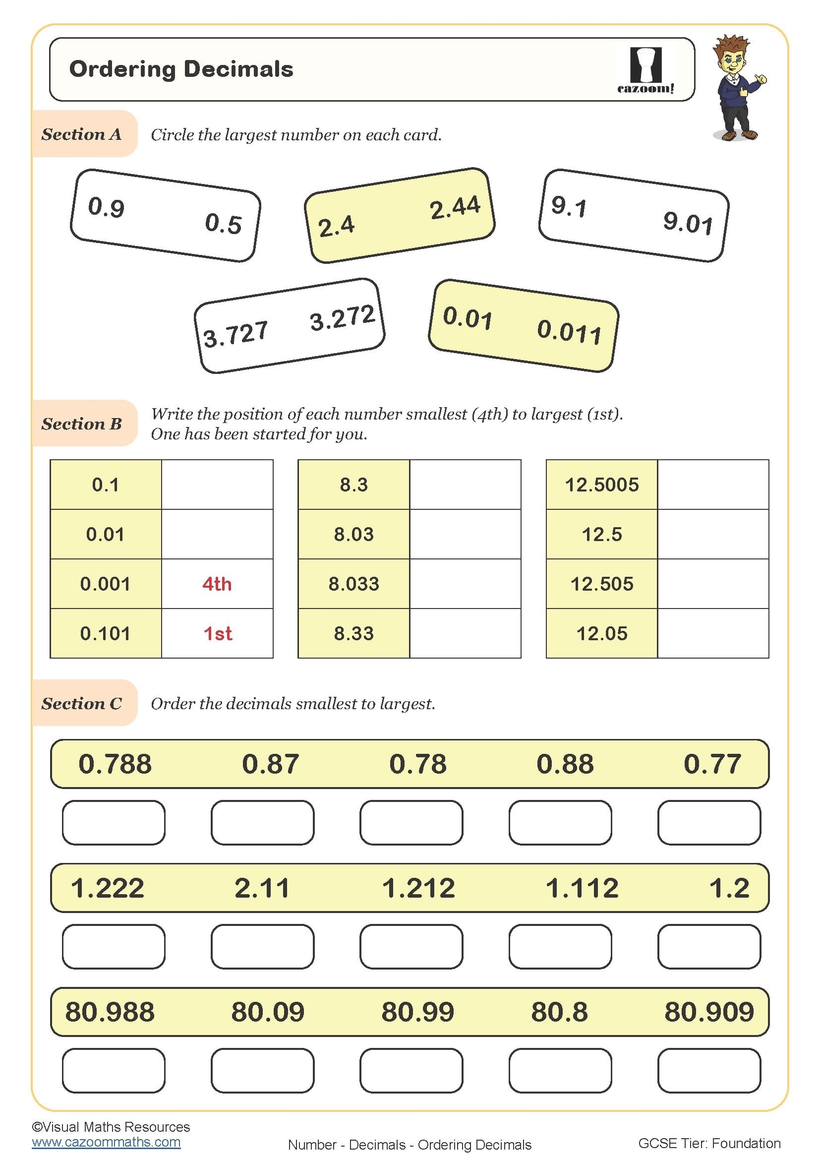 Decimal Maze Worksheet