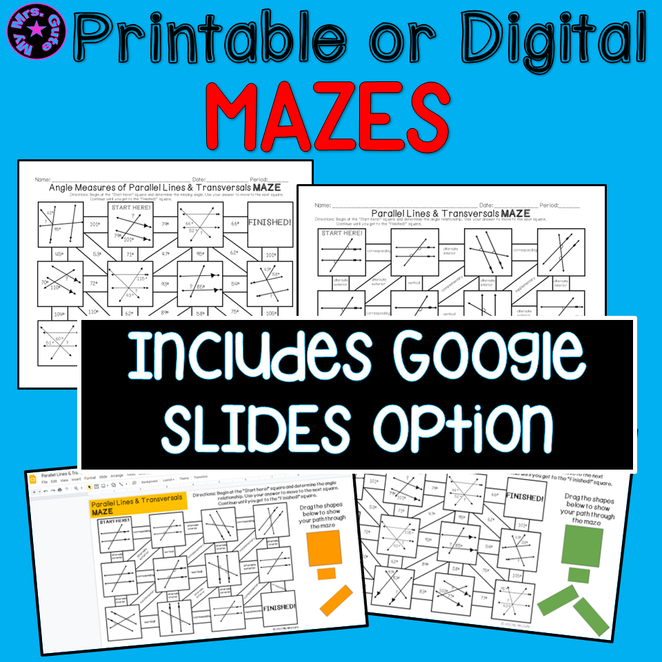 Parallel Lines And Transversals Angle Relationships Math Worksheets And Mazes Print Or Digital Made By Teachers