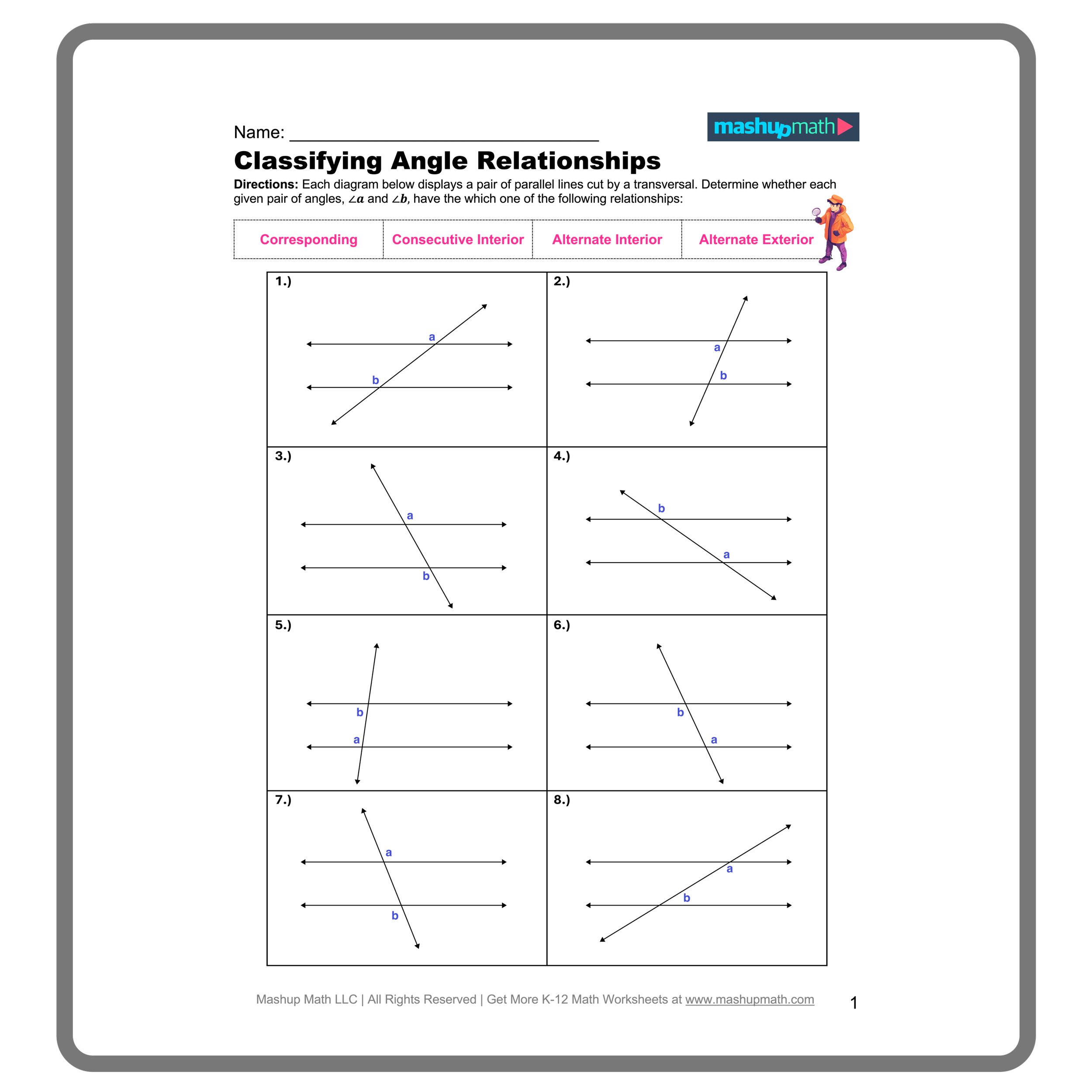 Parallel Lines And Transversals Missing Angle Maze Worksheet Answers
