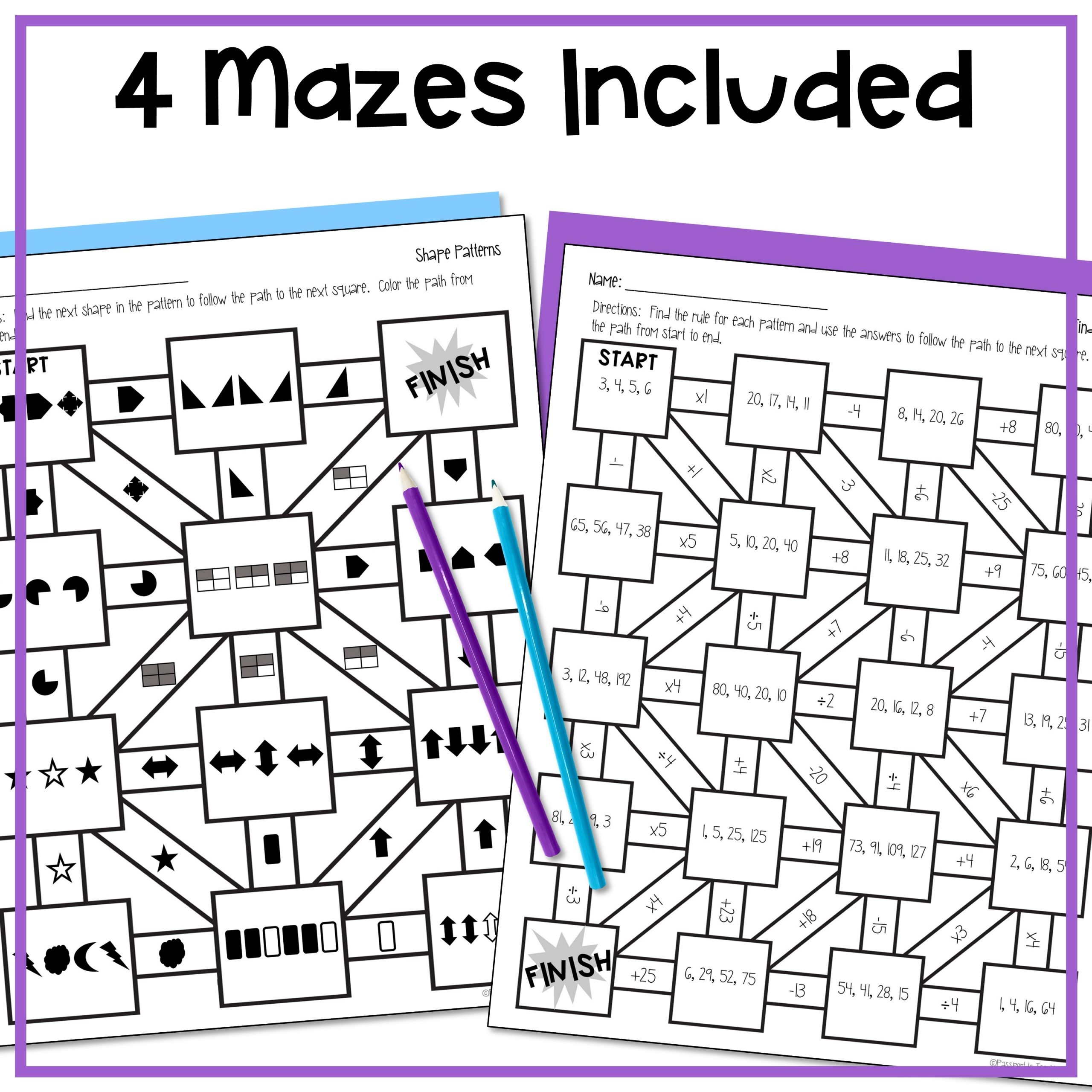 Patterns And Rules Math Maze Worksheets 4th Grade