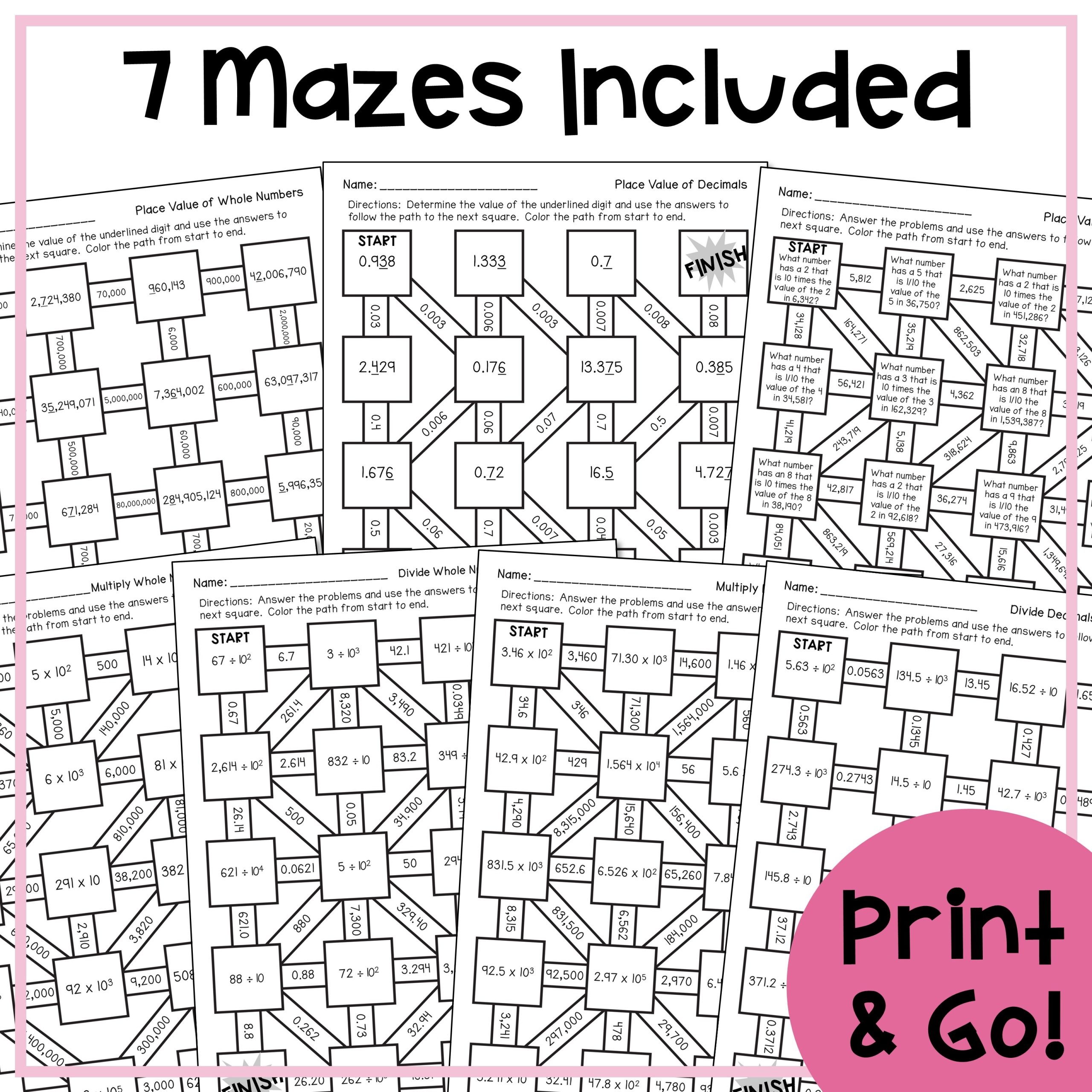 Free Math Mazes Worksheets