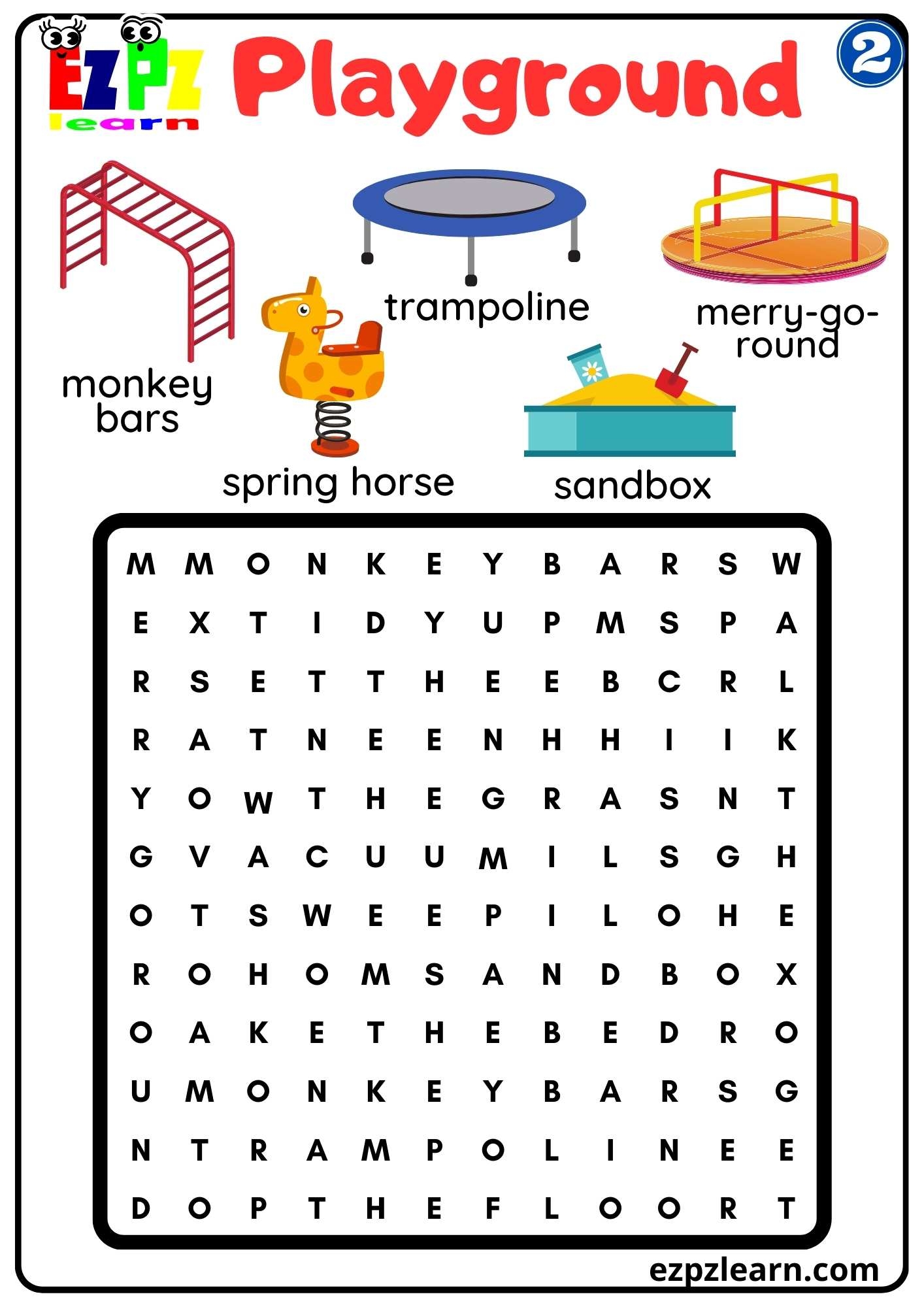 Playground Vocabulary 2 Word Search Worksheet For Kindergarten And ESL Students Free Download Ezpzlearn