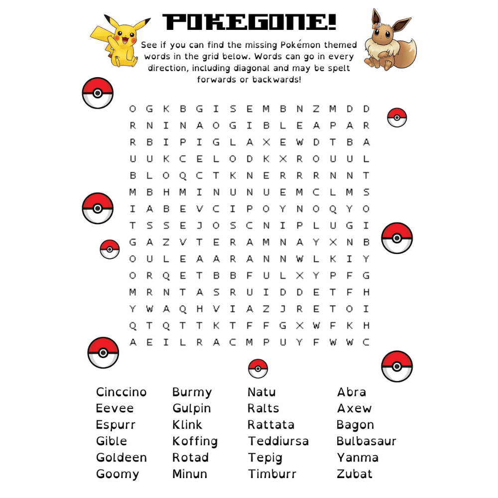 Pokemon Maze Worksheet