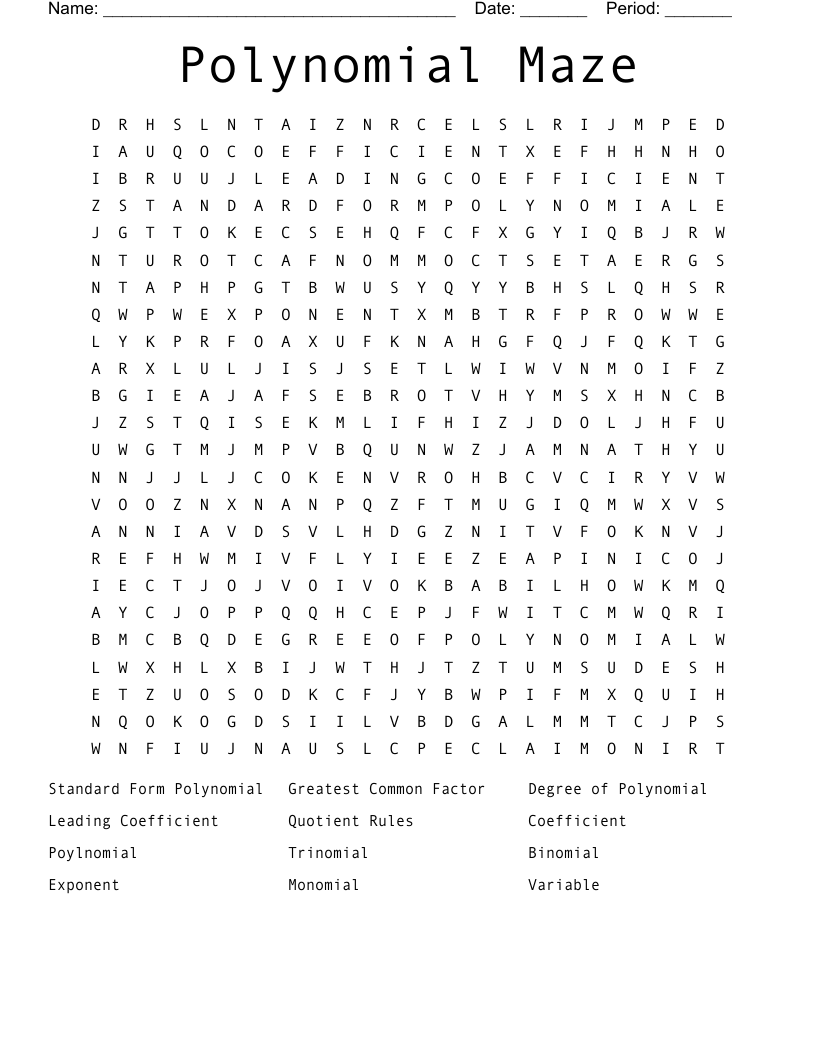 Polynomial Maze Word Search WordMint