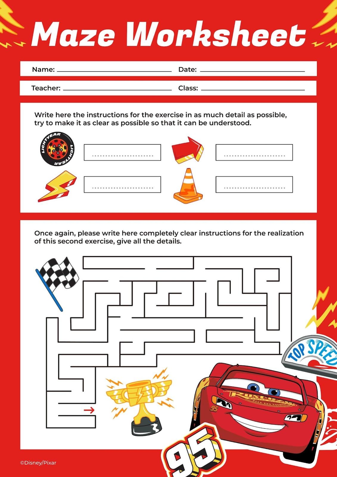 Presentaci n Hoja De Trabajo Del Laberinto De Disney Cars
