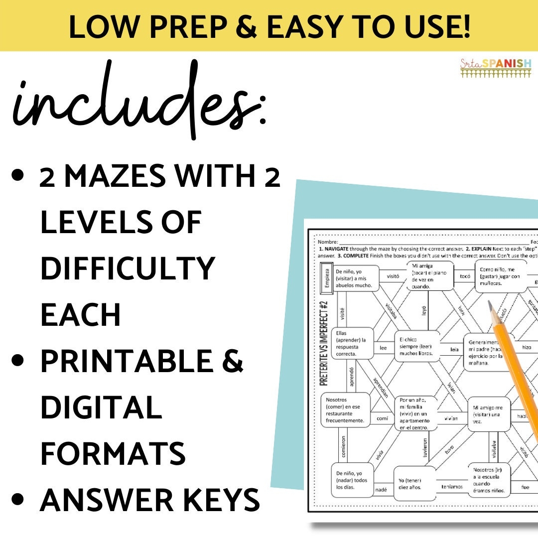 Preterite Vs Imperfect Spanish Maze Worksheet Practice Activity For High School Students With Google Slides Etsy