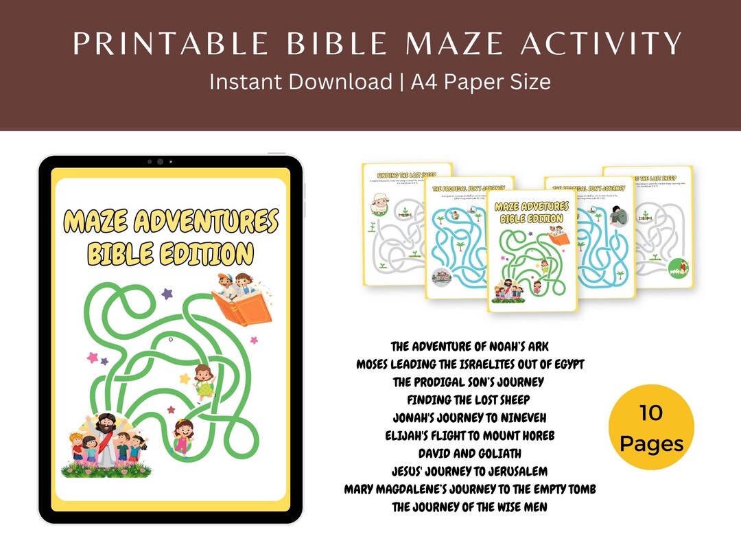 Printable Bible Maze Activity Maze Adventure Bible Edition 10 Unique Bible Maze Printables For Fun Learning Creative Printables For Kids Etsy