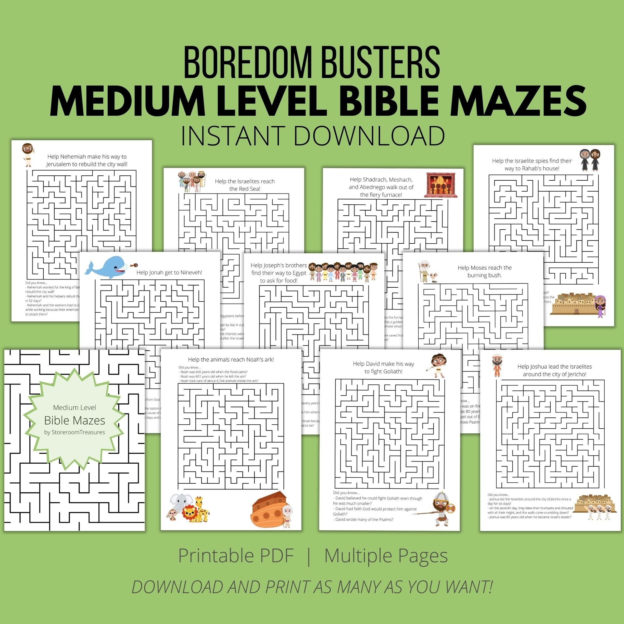 Printable Bible Mazes Kids Activity Book Bundle Classful