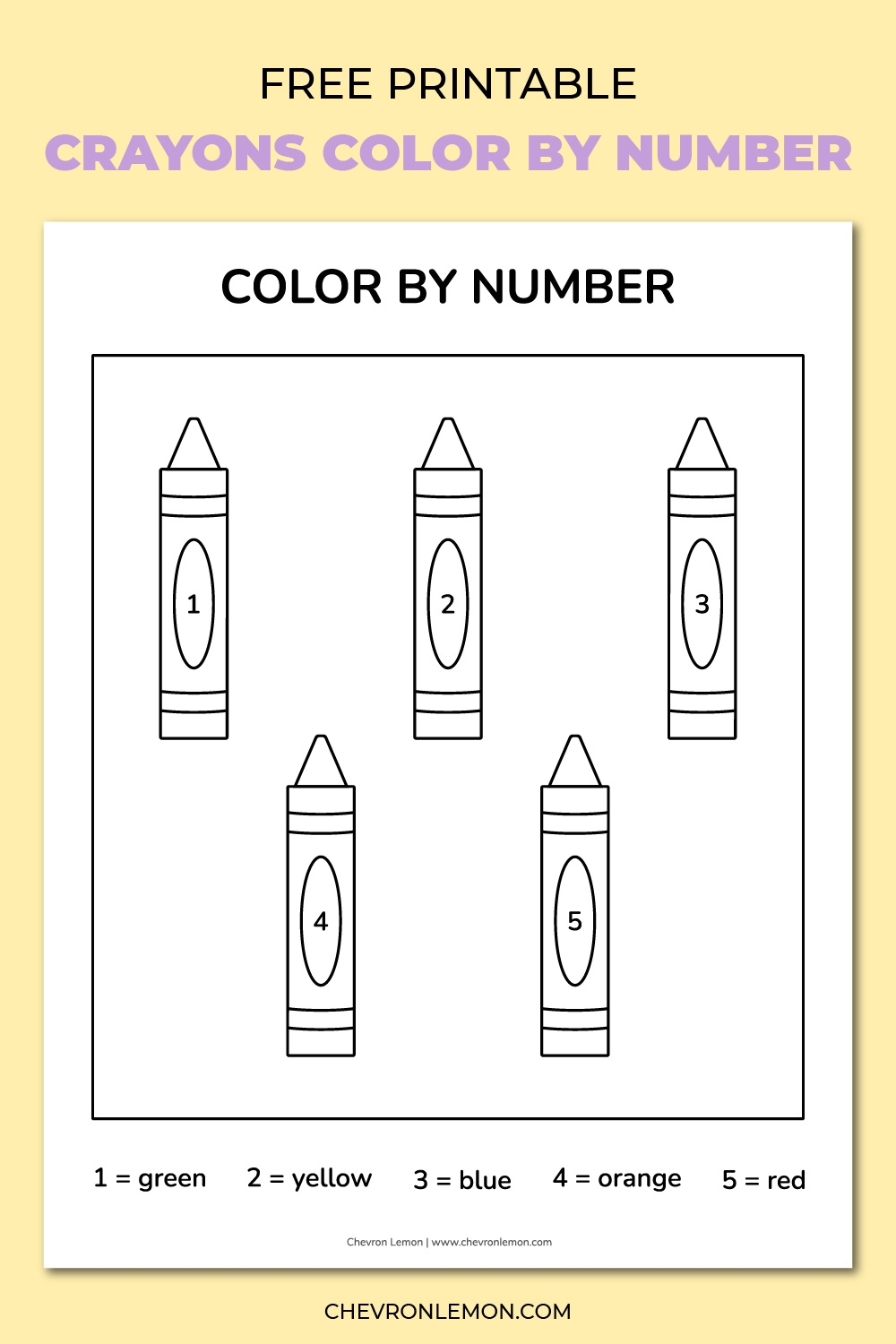 Printable Crayons Color By Number Page Chevron Lemon
