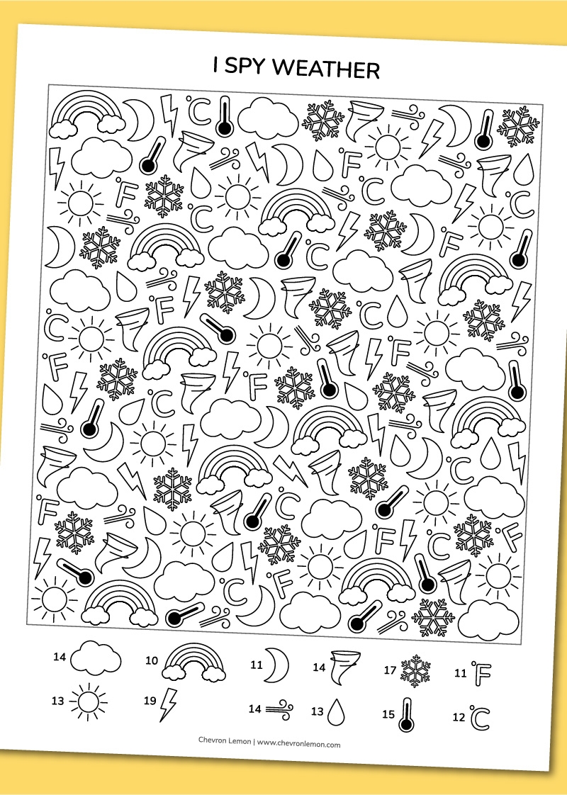 Printable I Spy Weather Chevron Lemon