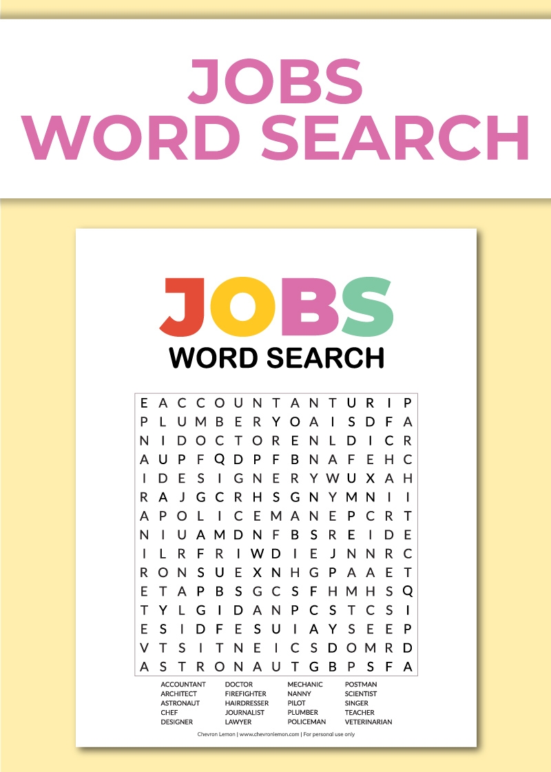 Printable Jobs Word Search Chevron Lemon