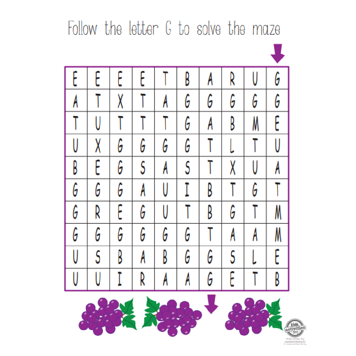 Letter G Maze Worksheet