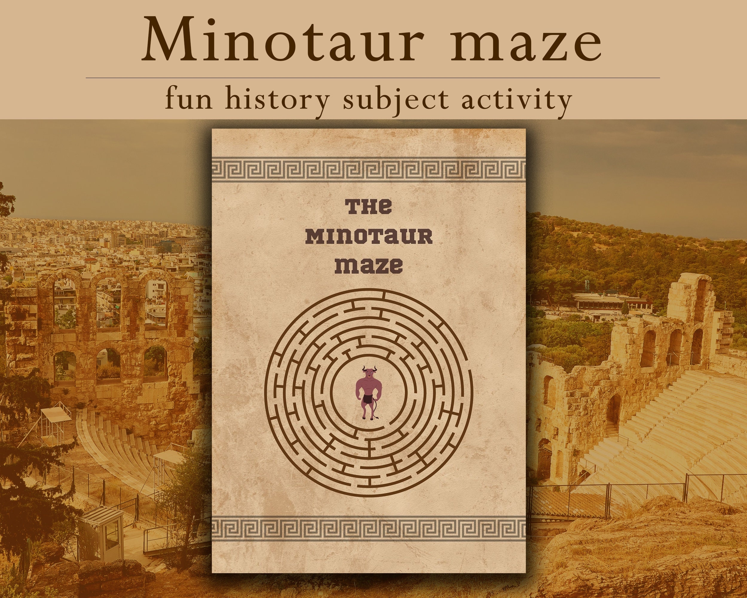 Printable Minotaur Maze History Fun Activity Ancient Greece Worksheet History Subject Worksheet Greek Mythology For School Etsy