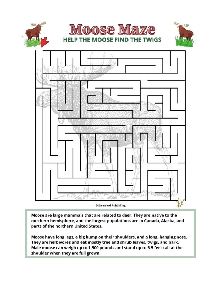 Printable Moose Maze difficulty Regular 1 Page In Color 1