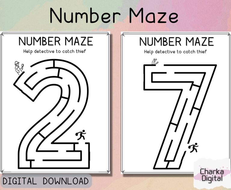 Printable Number Maze Worksheets Number Recognition Preschool Activities Homeschool Materials Learn The Number Etsy