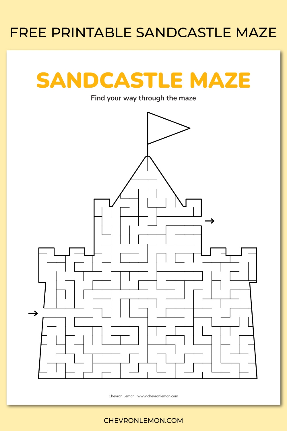 Printable Sandcastle Maze Chevron Lemon
