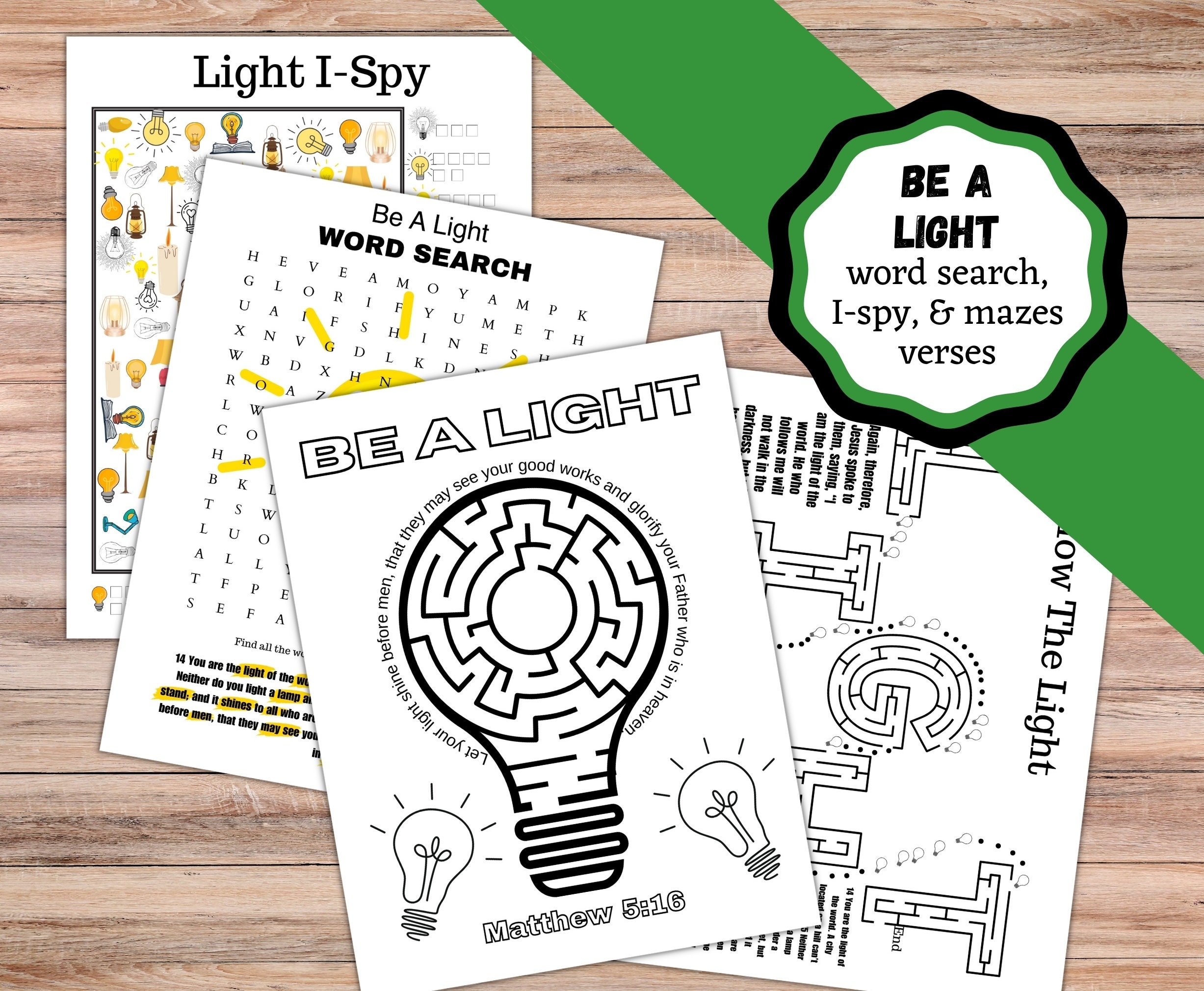 Printable Word Search I spy And Mazes For Being A Light For Jesus Let Your Light Shine Activity Pages Bible Based Activity Pages Etsy