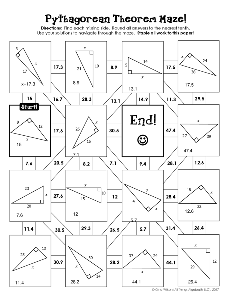 Pythagorean Theorem Maze A Hands On Exercise In Geometry Cheat