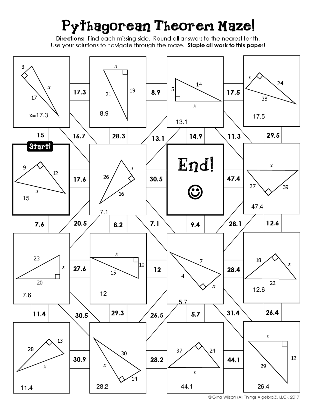 Pythagorean Theorem Maze A Hands On Exercise In Geometry Cheat 