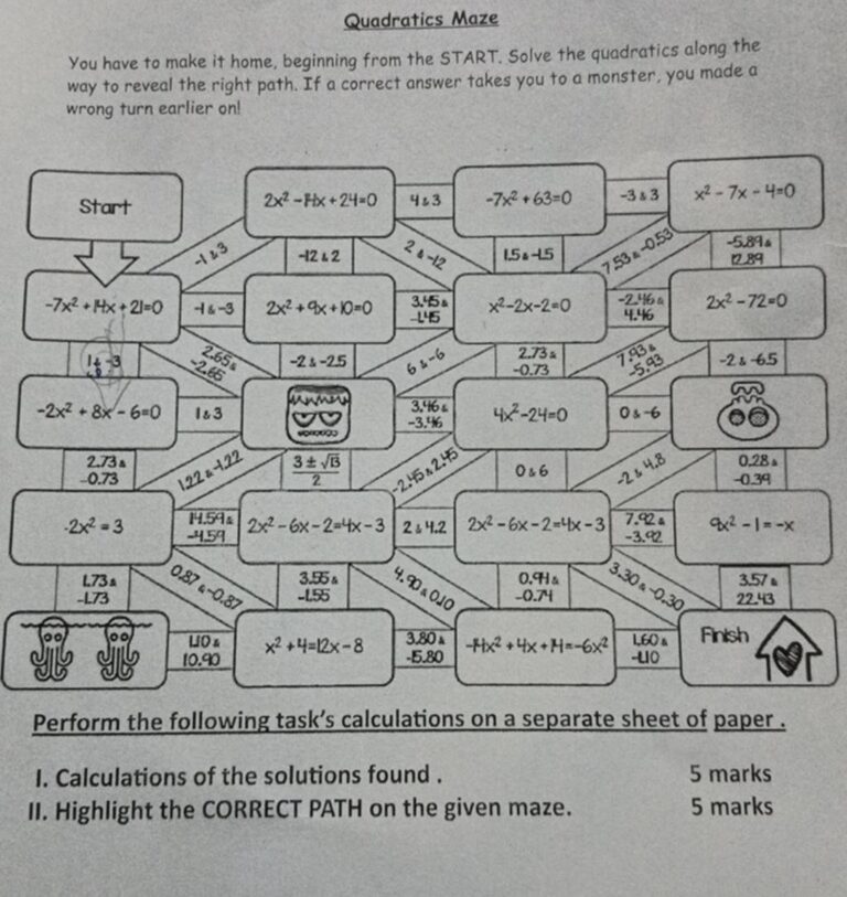 Quadratics MazeYou Have To Make It Home Beginning From The START
