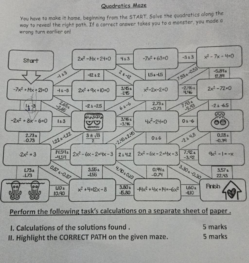 Quadratics MazeYou Have To Make It Home Beginning From The START Solve 