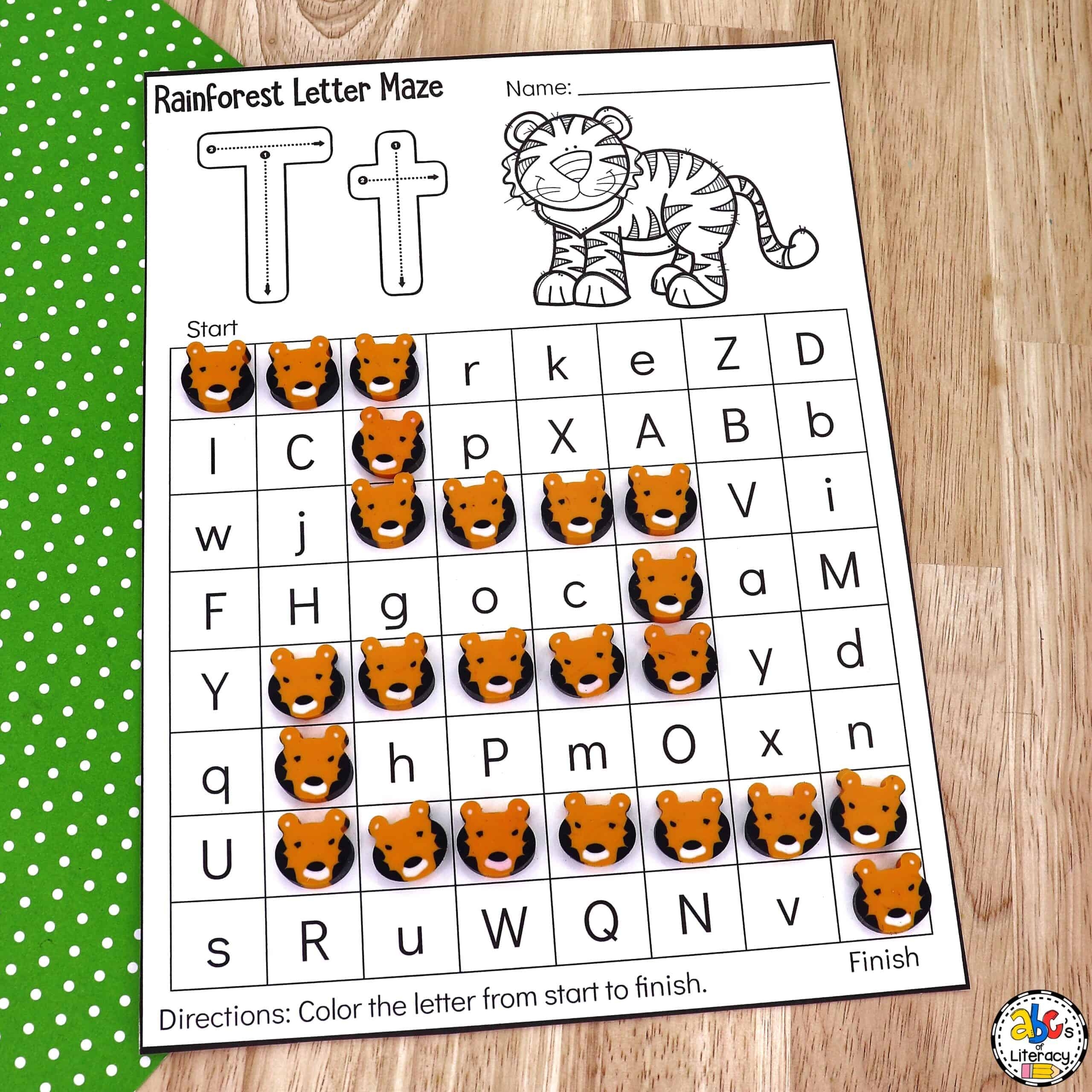 Rainforest Animal Letter Maze Worksheets