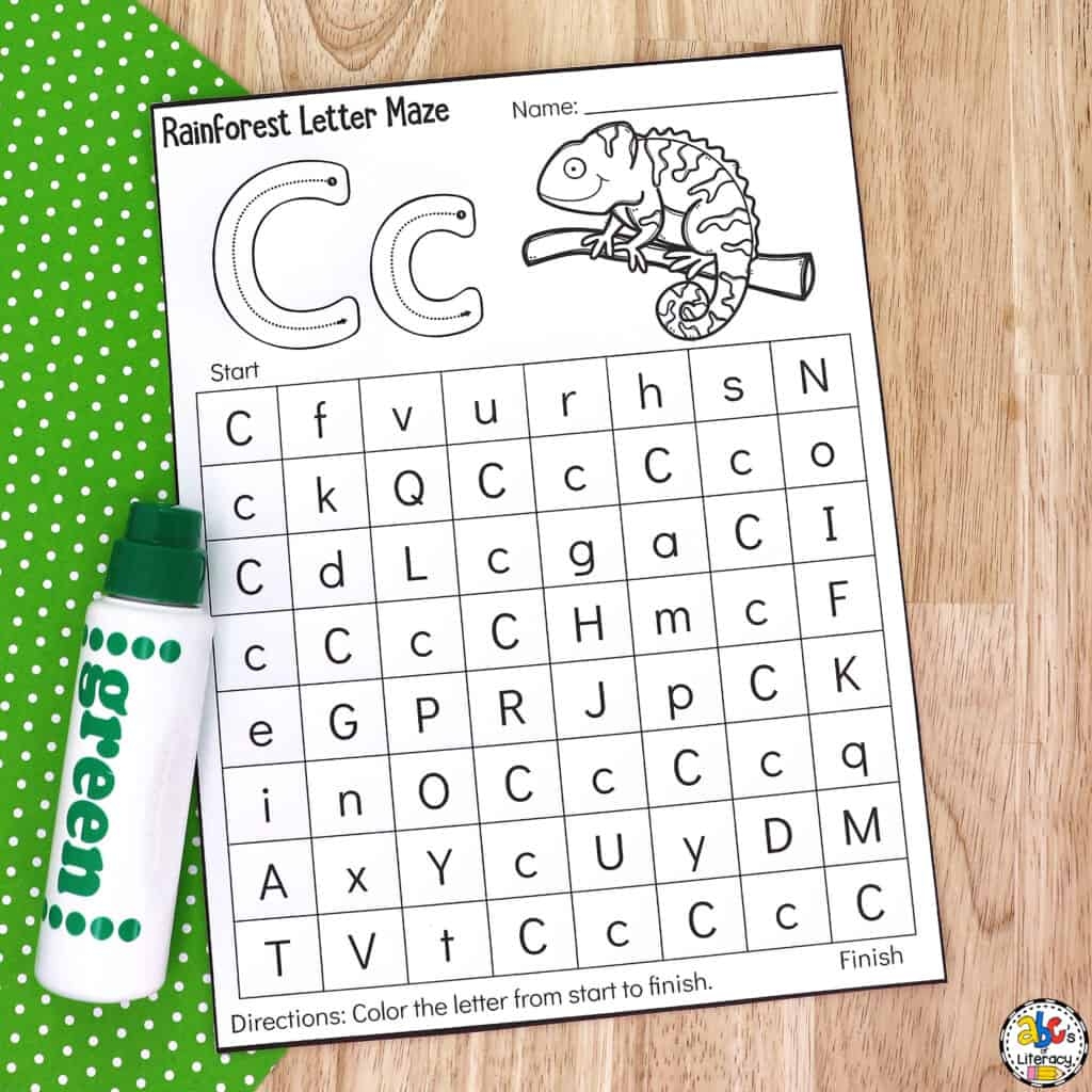 Rainforest Animal Letter Maze Worksheets