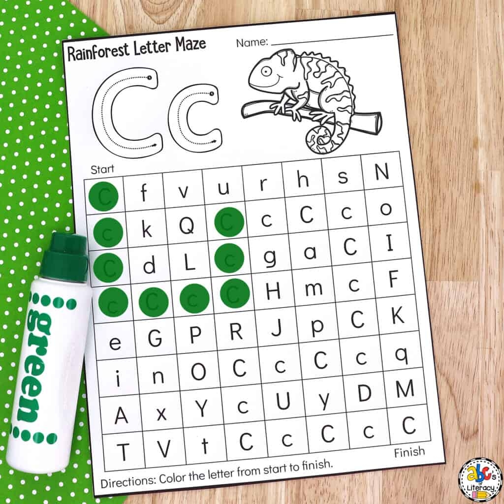 Rainforest Animal Letter Maze Worksheets