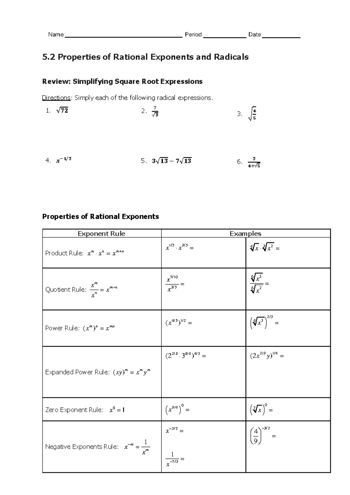 Rational Exponents Maze 3 4 Worksheet Version 3 Operations With Rational Exponents Set 1 Gina Studocu