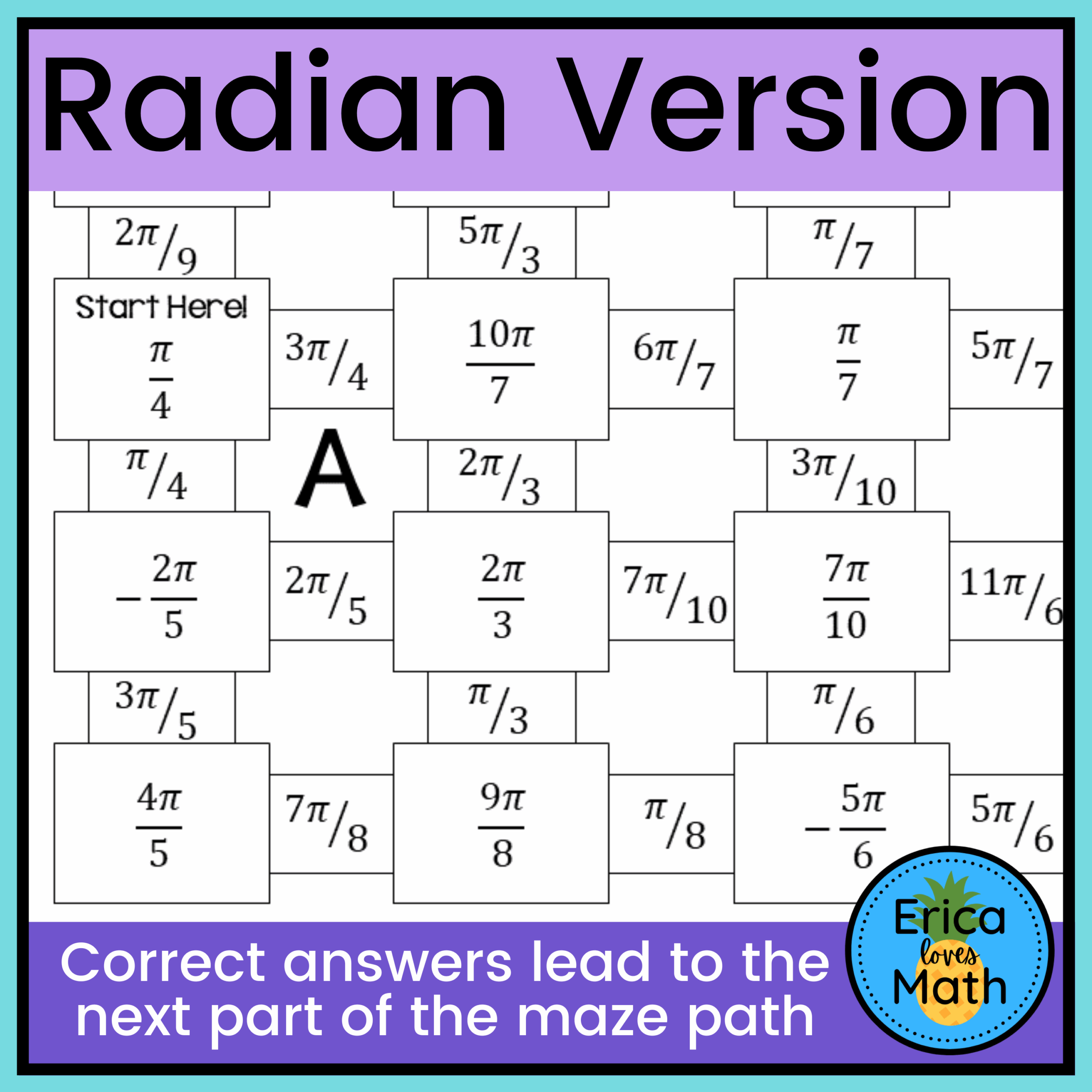 Reference Angles In Degrees U0026 Radians Partner Maze Activity 