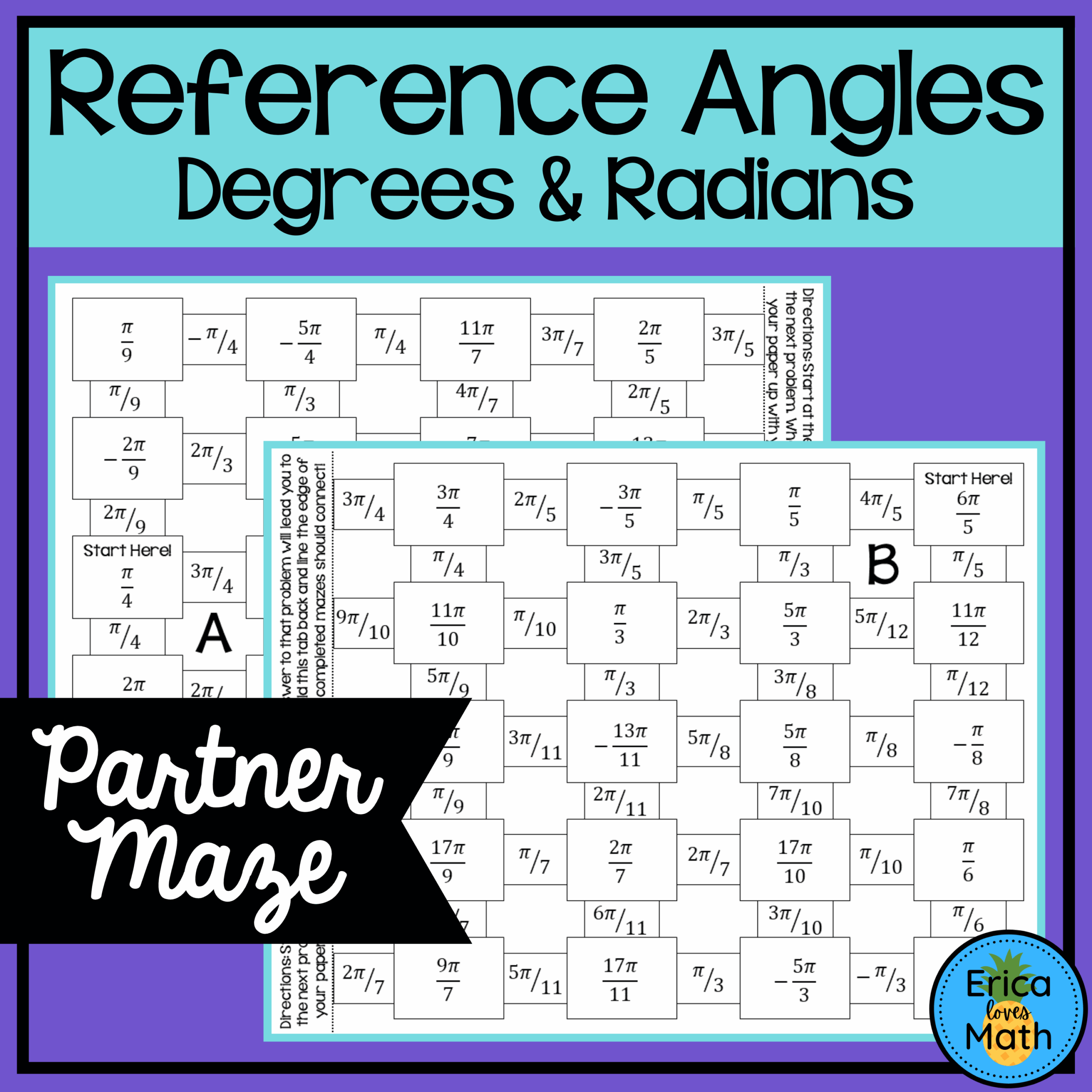 Reference Angles In Degrees U0026 Radians Partner Maze Activity Worksheets Made By Teachers