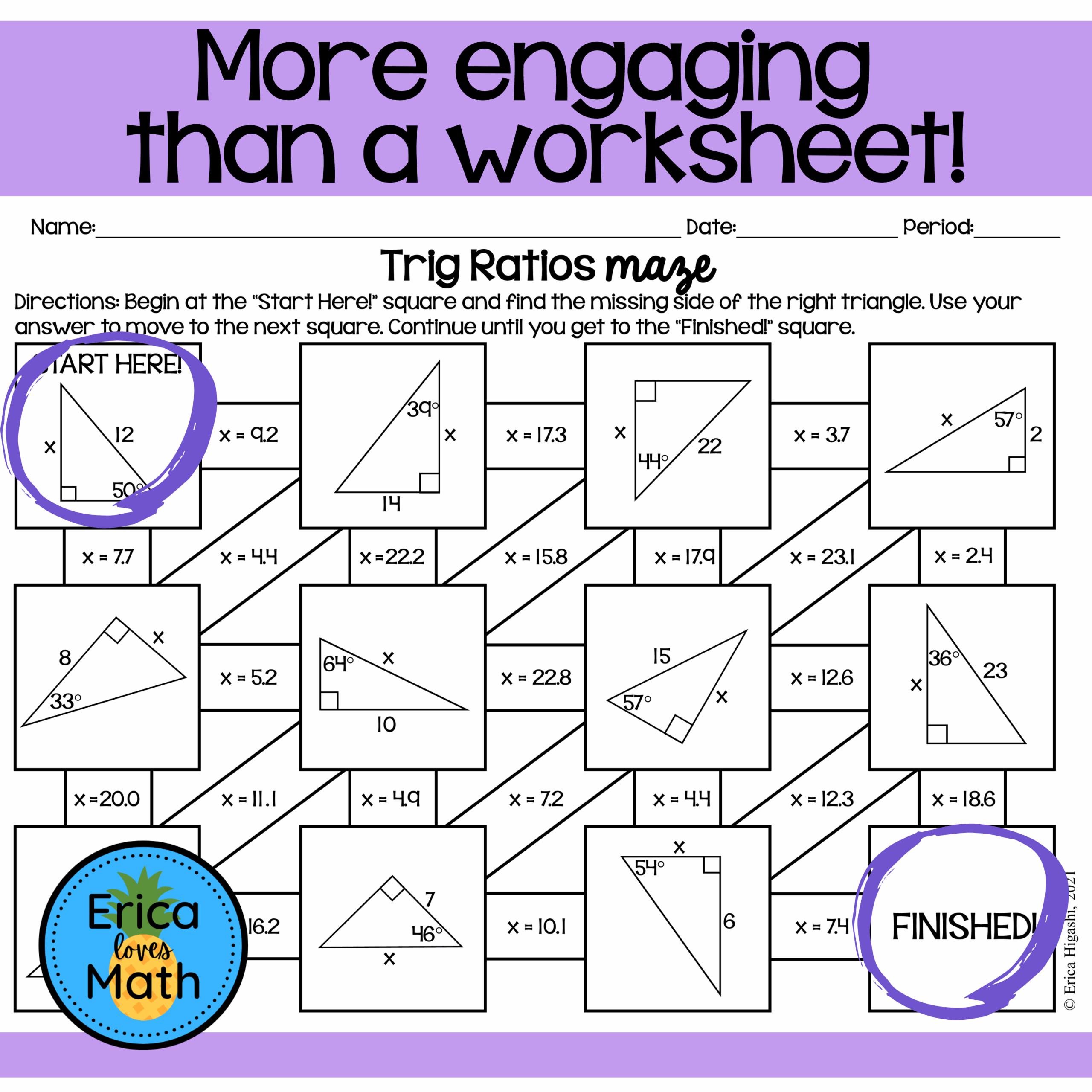 Right Triangle Trig Ratios Activity Maze Classful