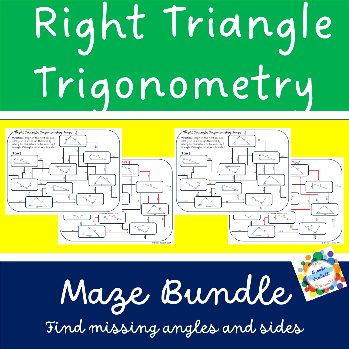 Right Triangle Trigonometry SOH CAH TOA Maze Find Missing Angle Classful