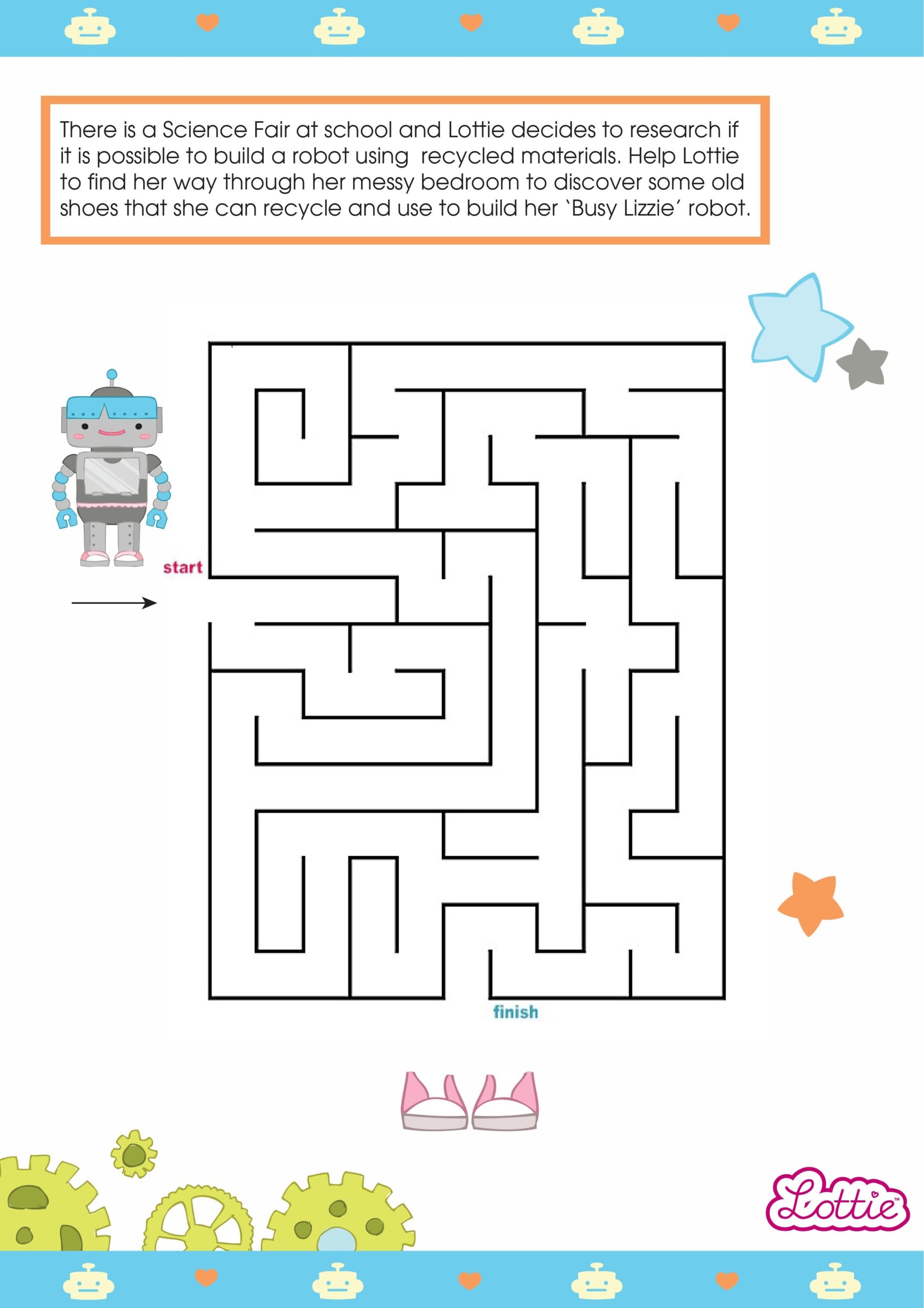 Robot Girl Lottie And Busy Lizzie The Robot Printable Maze Worksheets Library