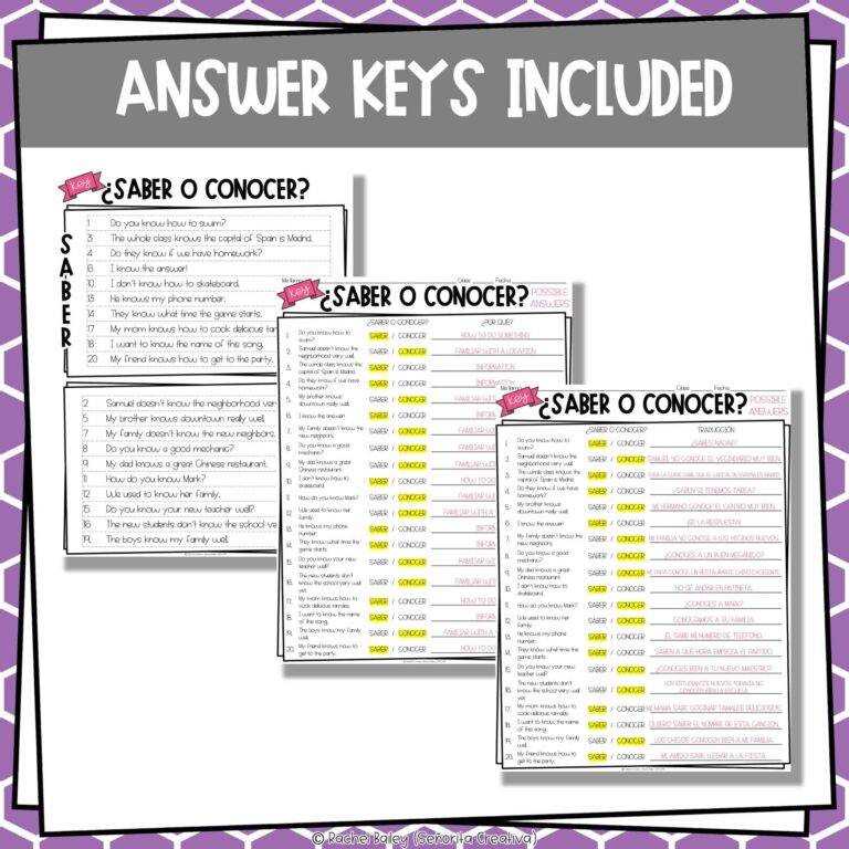 Saber O Conocer Spanish Sorting Activity And Worksheets