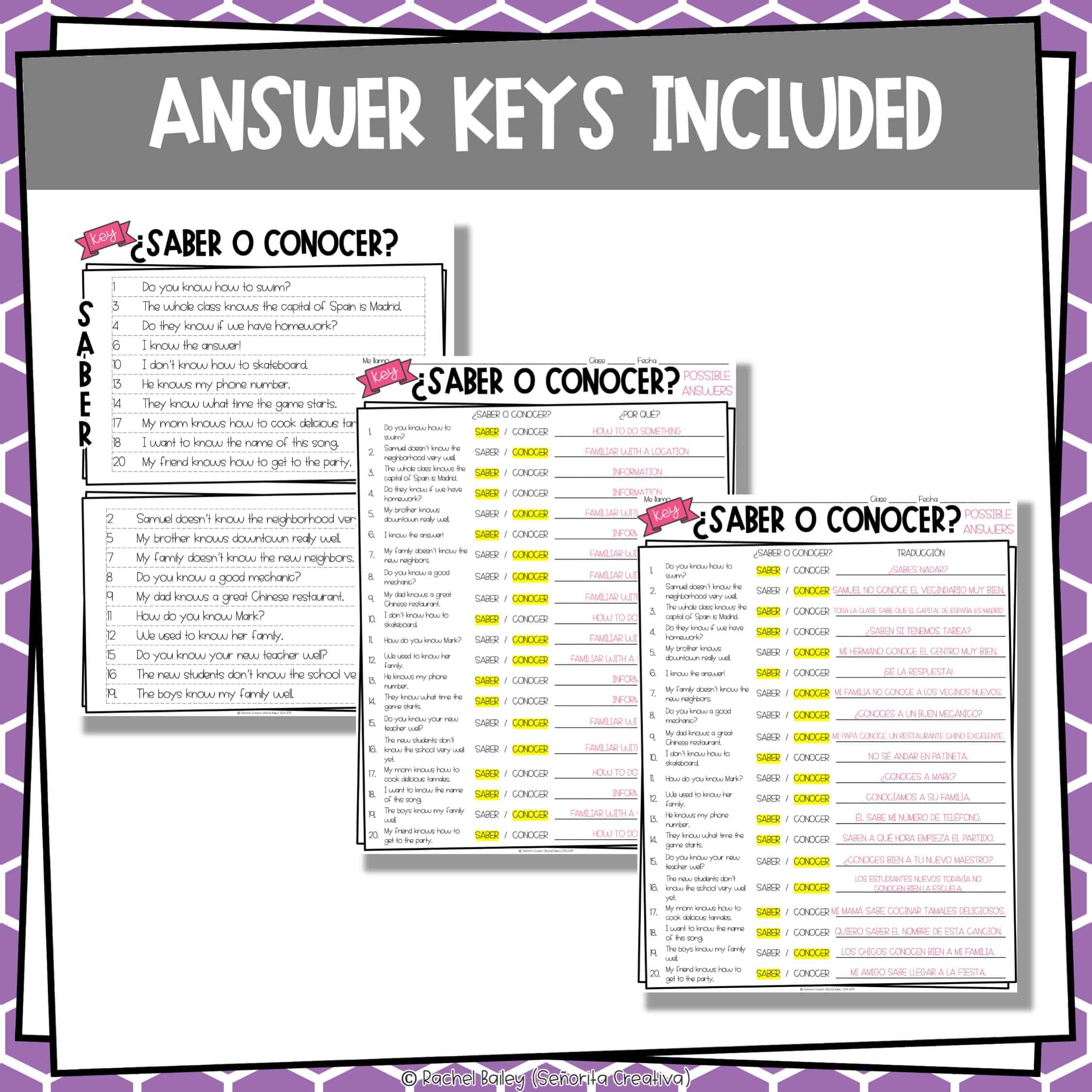 Saber O Conocer Spanish Sorting Activity And Worksheets 