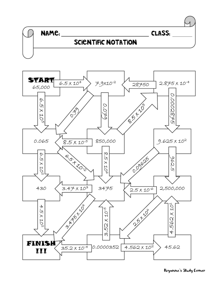 Scientific Notation Worksheet Maze Activity