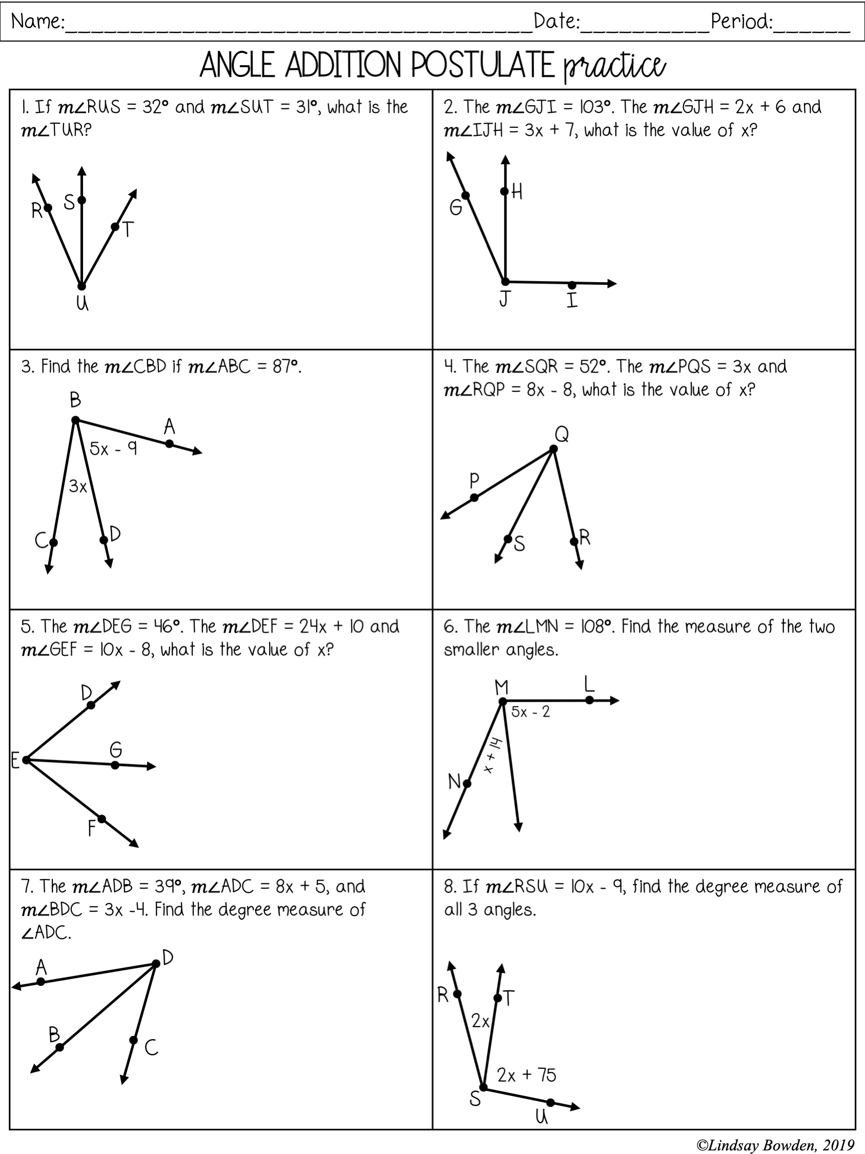 Segment And Angle Addition Postulate Maze Worksheet Answers