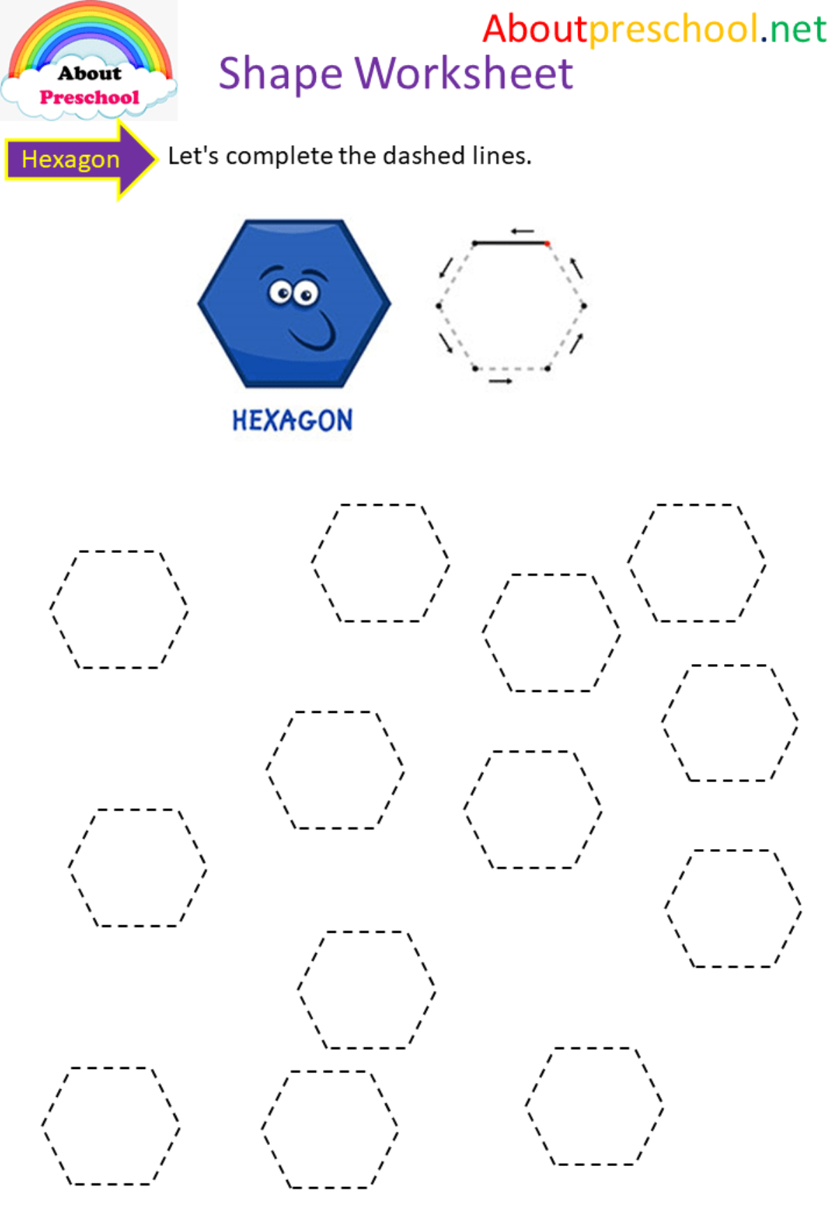 Shapes Worksheet Hexagon About Preschool