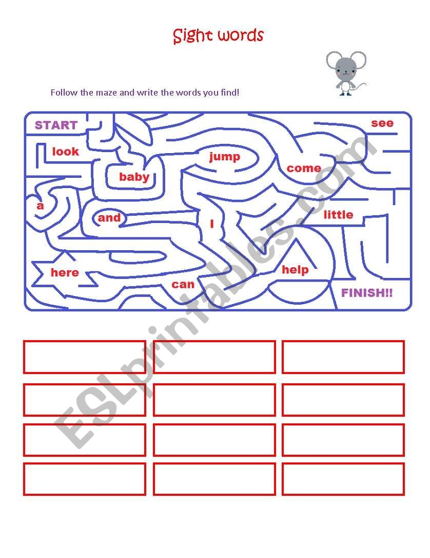 Sight Word Maze ESL Worksheet By Maasa