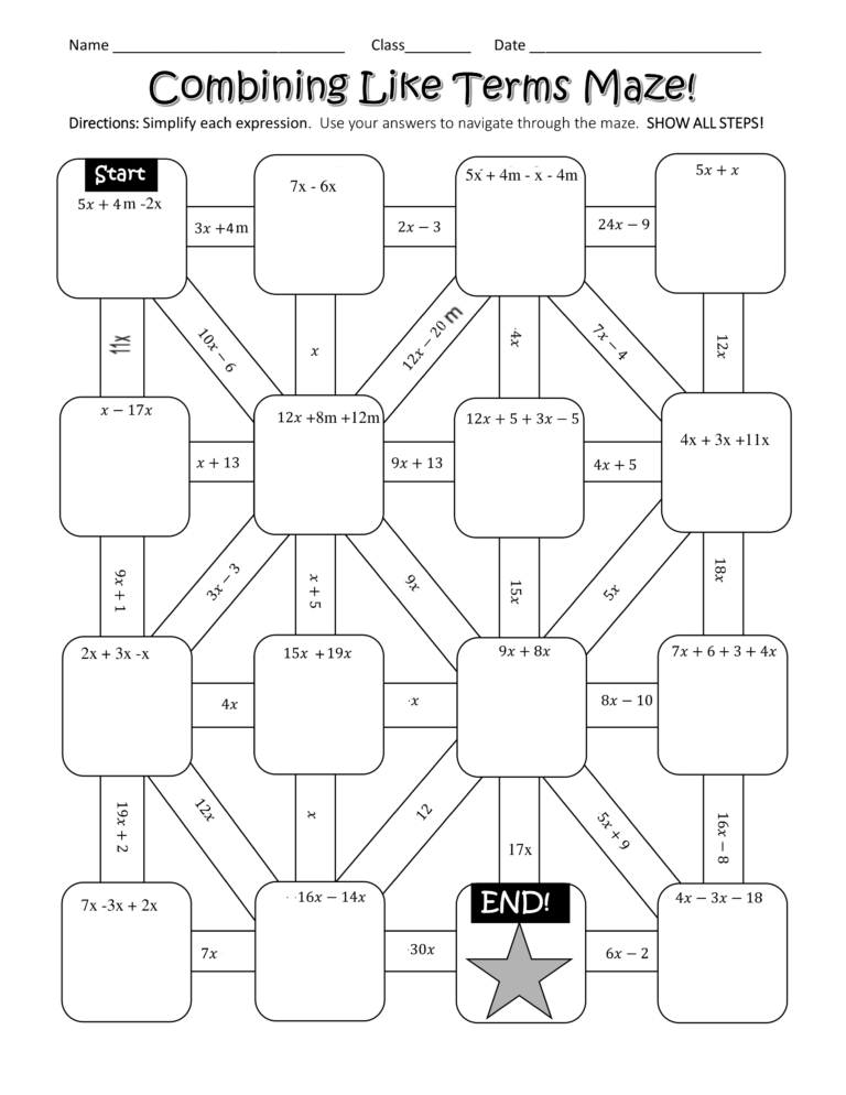 Simplify Expressions Maze Julie Smith Library Formative