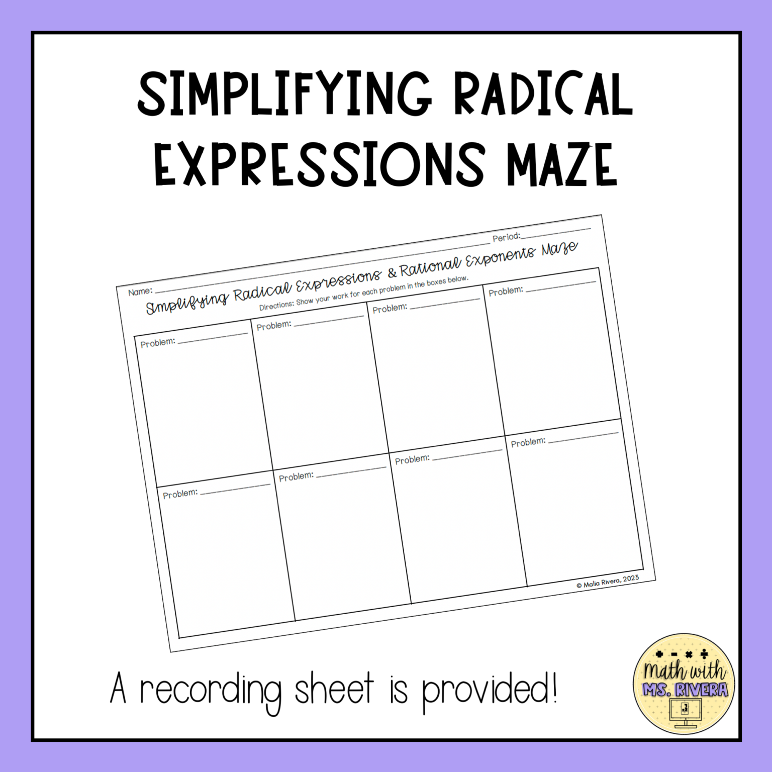 Simplifying Algebraic Rational Expressions Maze