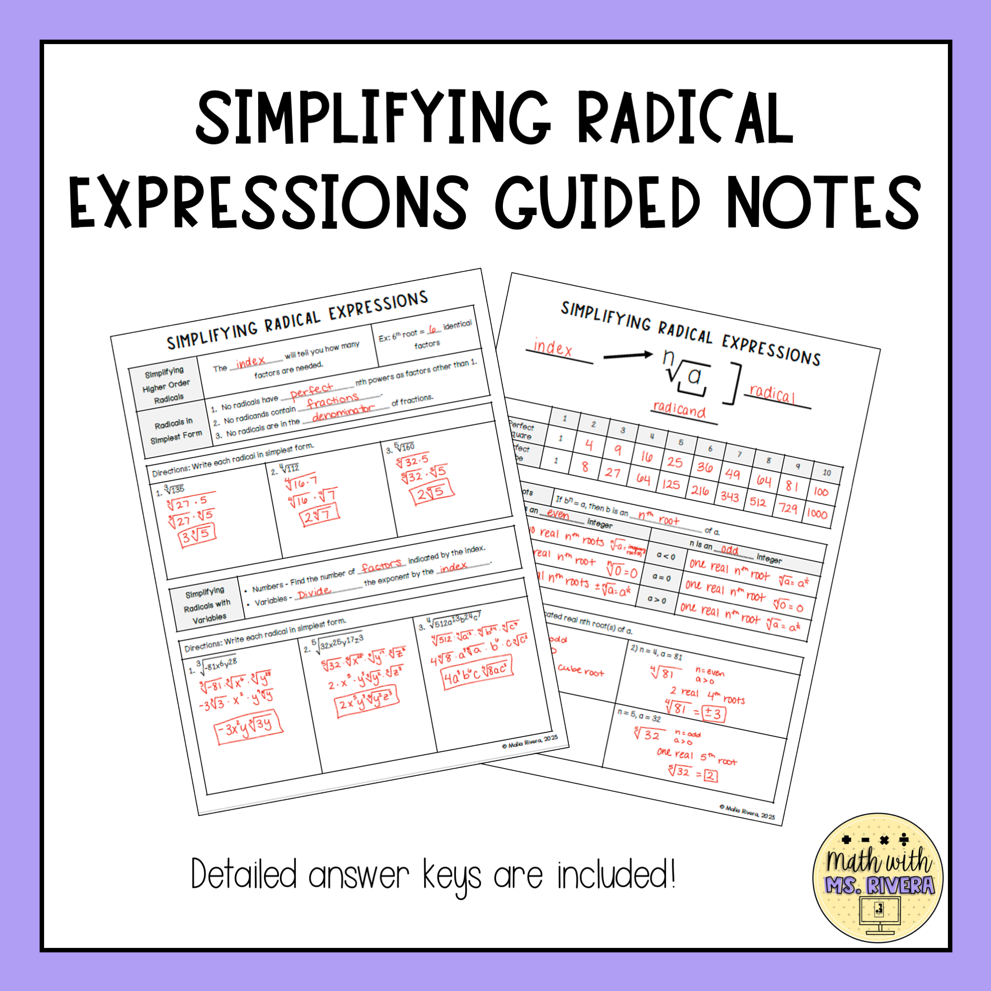 Simplifying Radical Expressions Guid Made By Teachers
