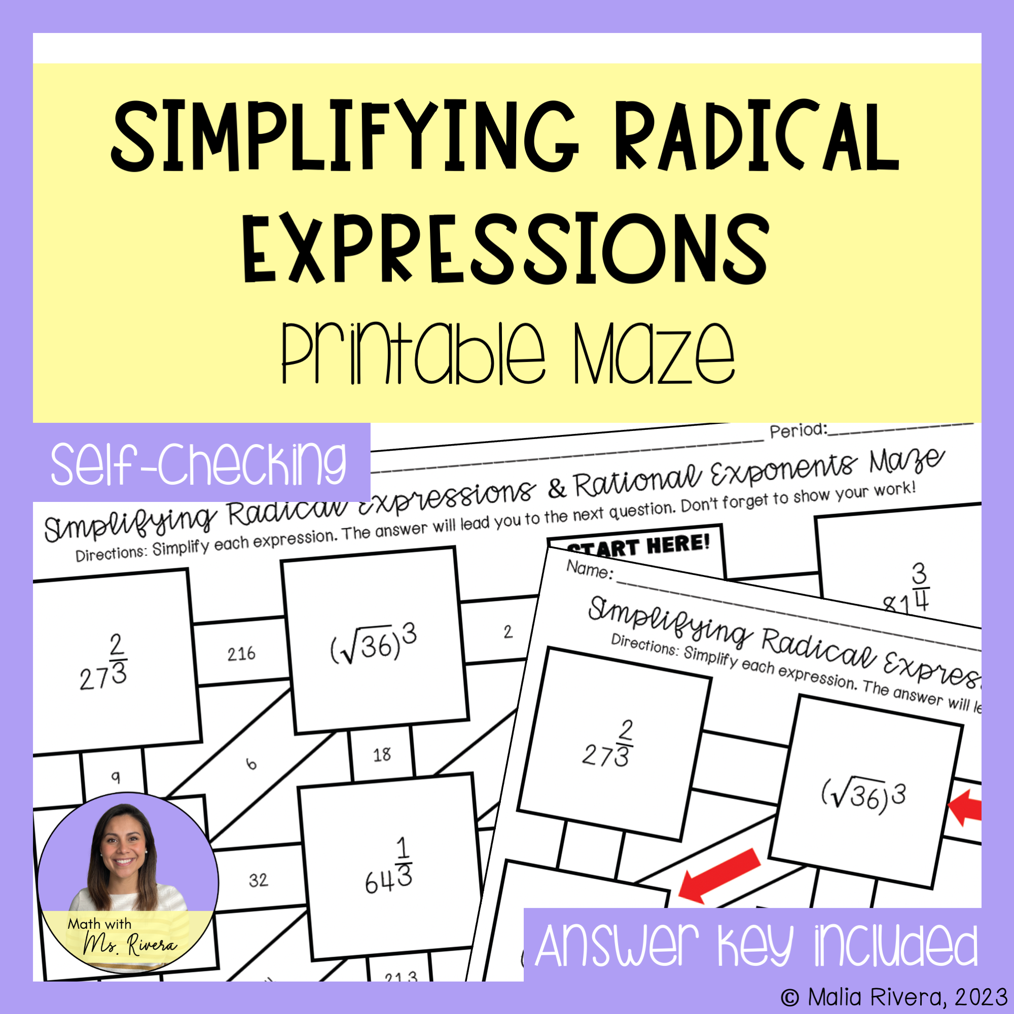 Multiplying Radicals Maze Worksheet Algebra 1