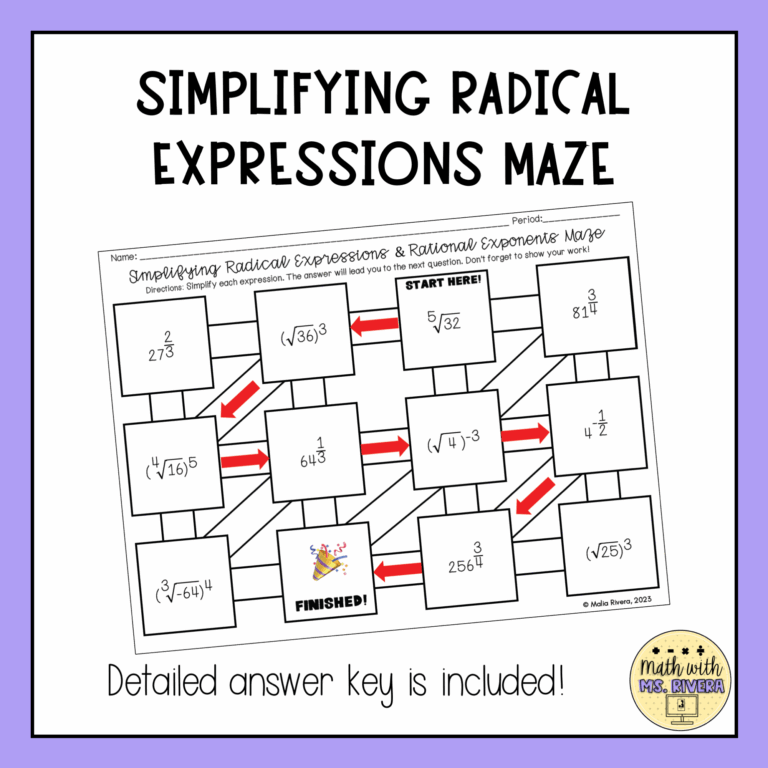 Simplifying Radical Expressions Maze Worksheet Made By Teachers