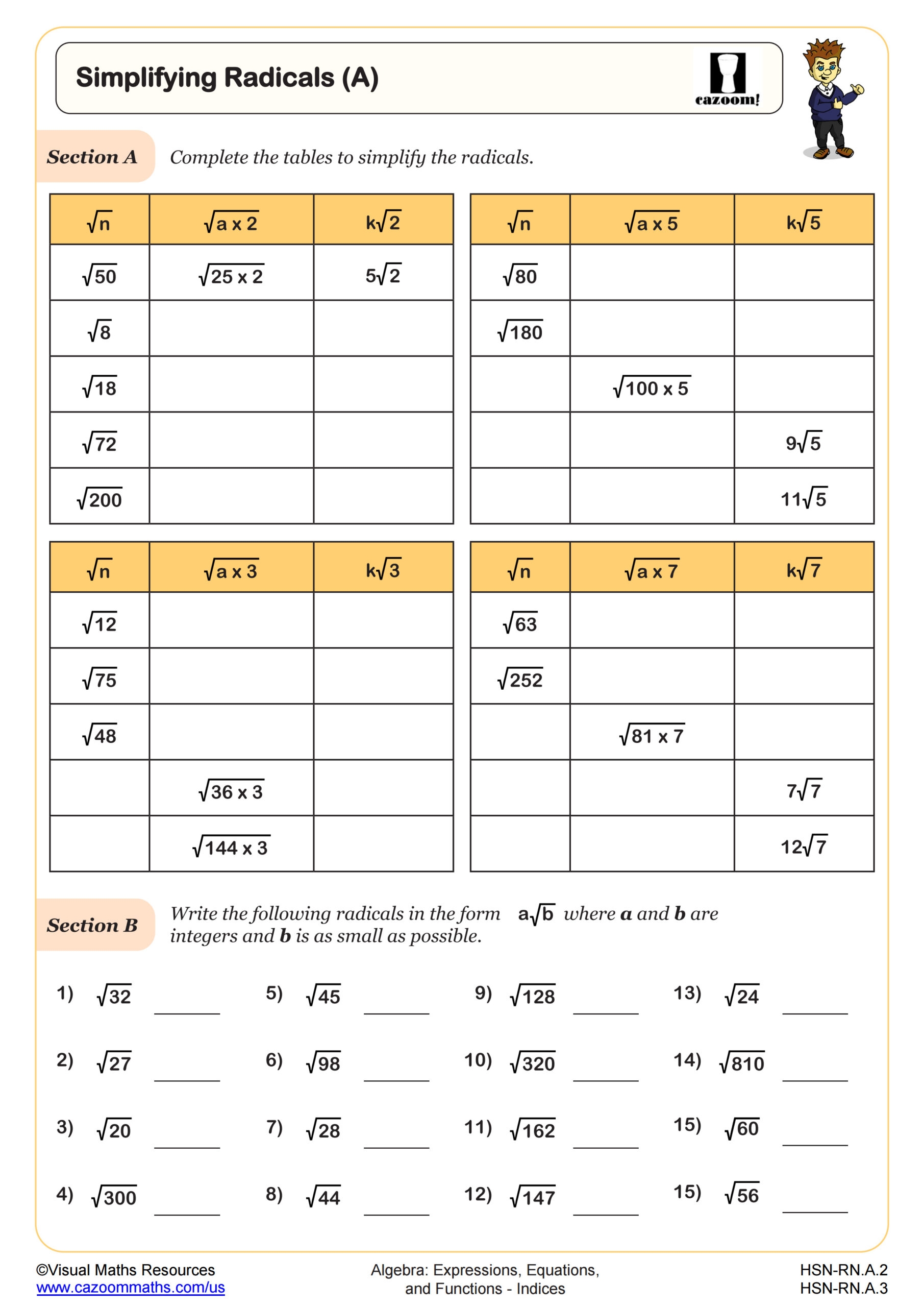 Simplifying Radical Expressions Maze Worksheet Worksheets Library