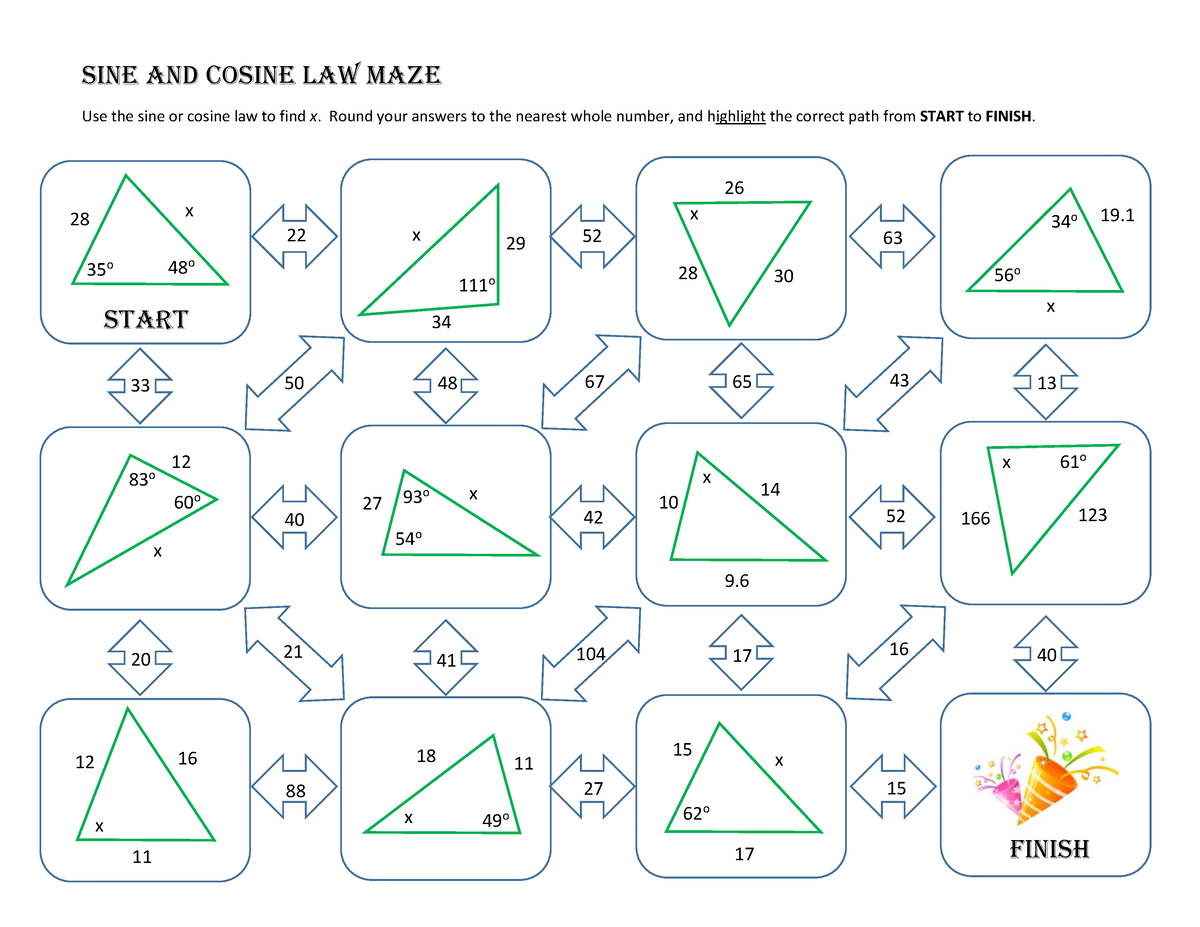 Sineand Cosine Law Maze Worksheet 1 SINE AND COSINE LAW Maze Use Worksheets Library