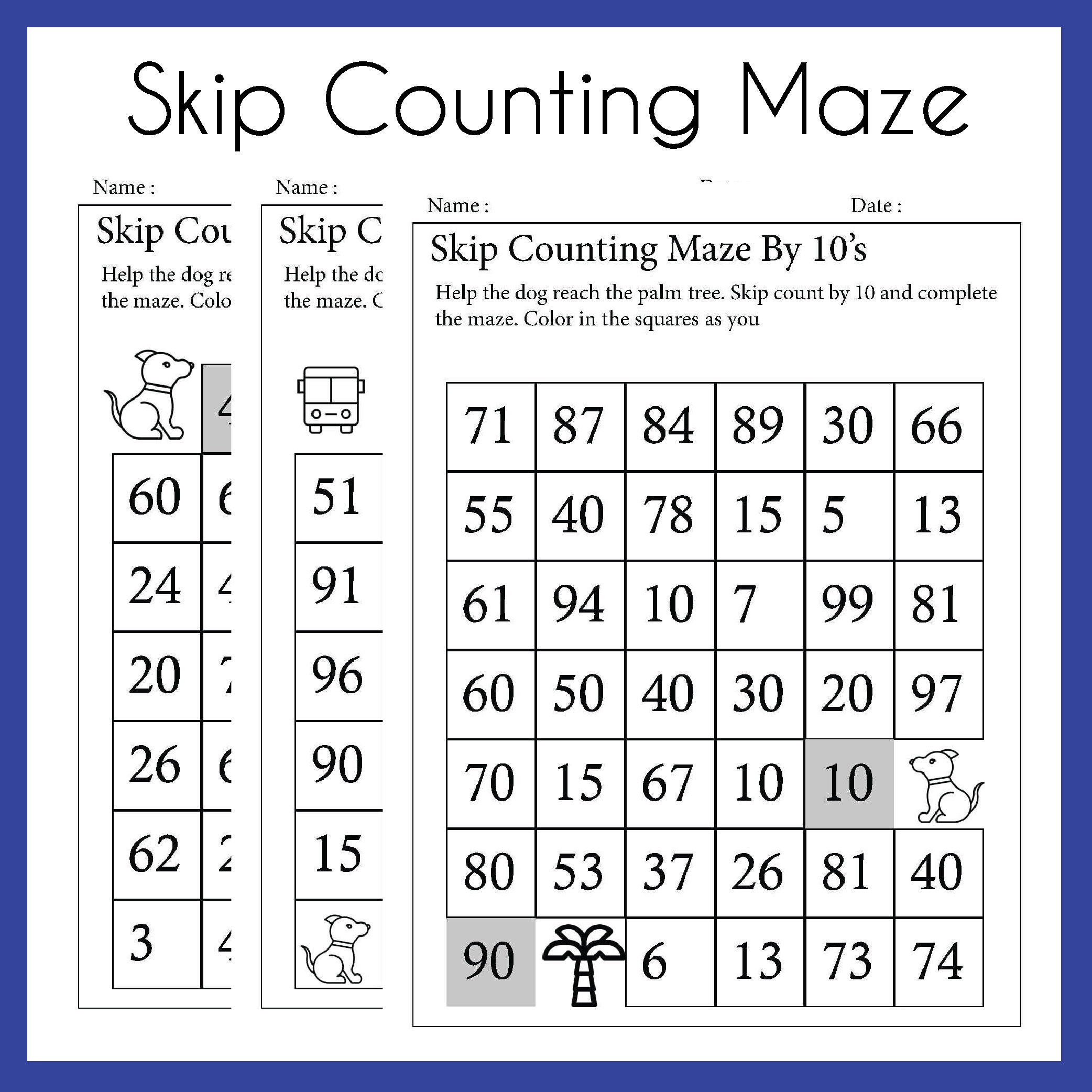 Skip Counting Maze By 2s 5s 10s 3s 7s Worksheets printable PDF Download Grade Levels 1st 3rd Homeschool Etsy