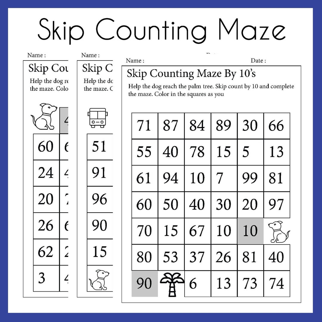 Skip Counting Maze By 2s 5s 10s 3s 7s Worksheets printable PDF Download Grade Levels 1st 3rd Homeschool Etsy